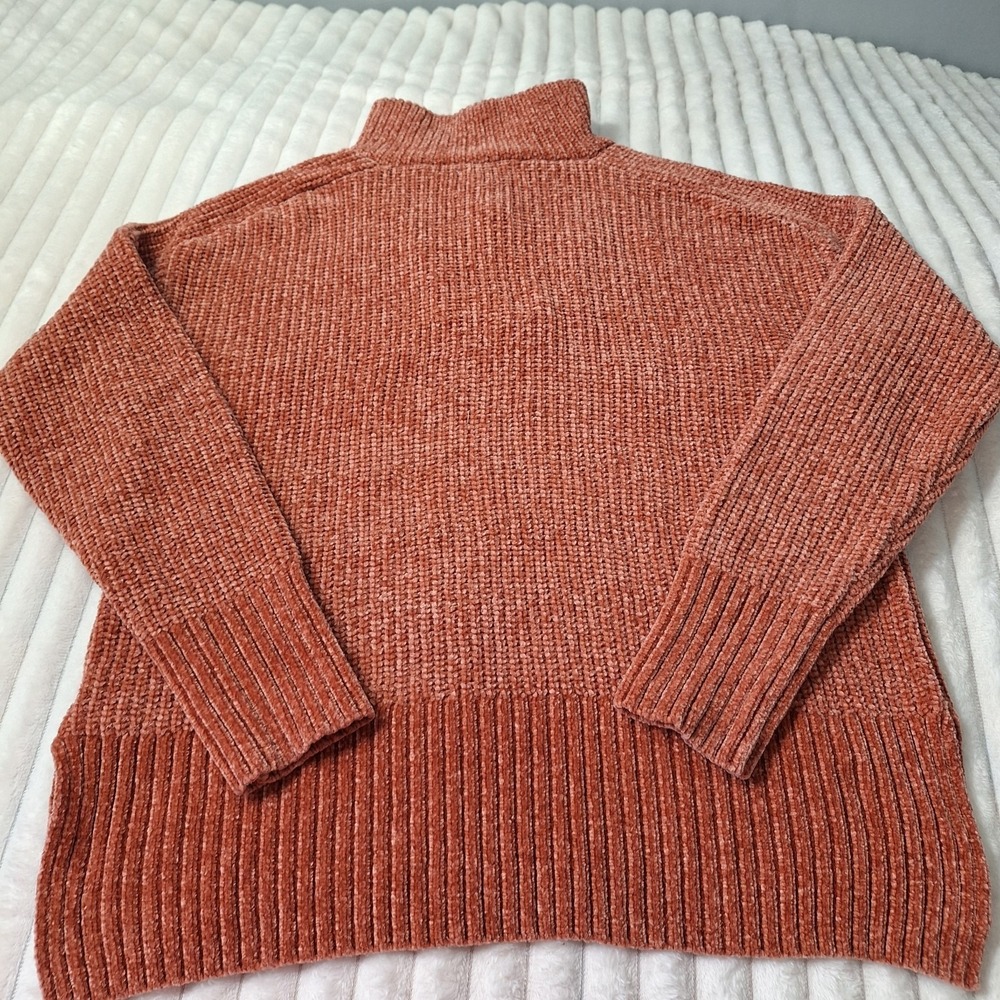 Cynthia Rowley Chenille Ribbed 1/4 Zip Moc Neck Pullover Sweater Womens L Rust - Picture 7 of 7